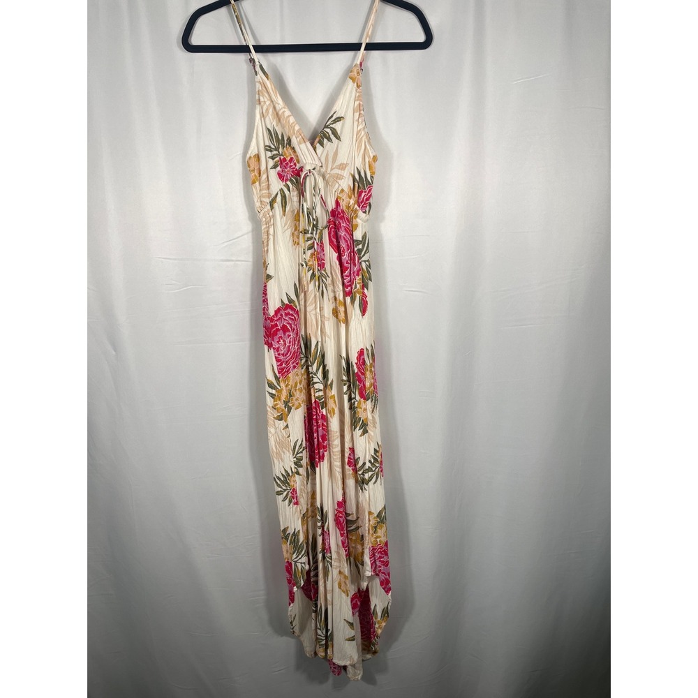 Billabong Womens Small Tropical Floral Maxi Dress High Low Pink Cream Rayon S